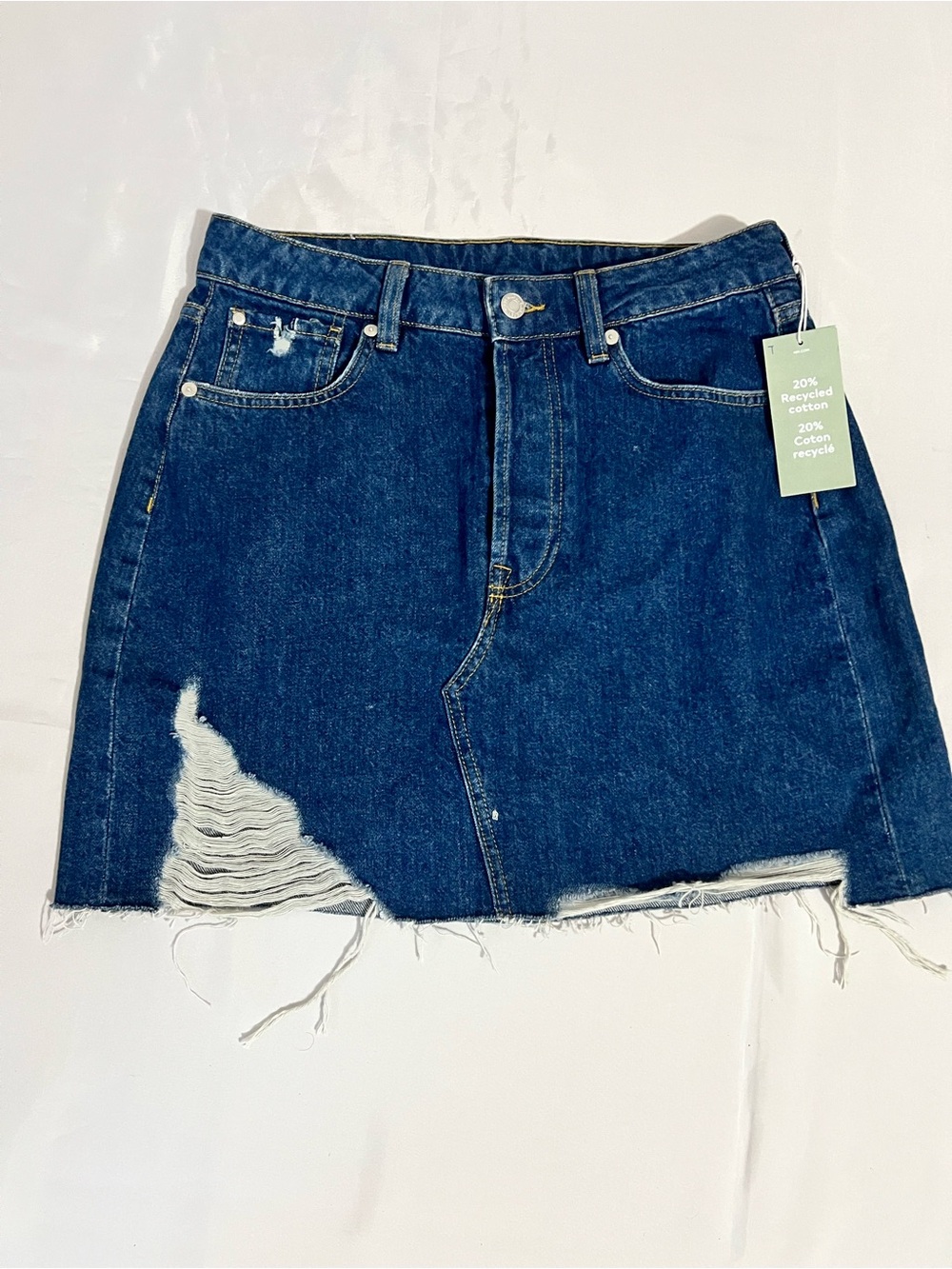 Denim Distressed Mini Skirt - Blue